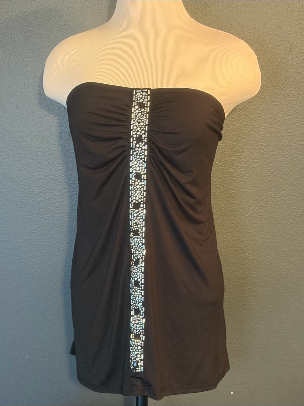 Deb Y2K Black Strapless Swim Cover-Up with Embellished Center Trim SZ 1X